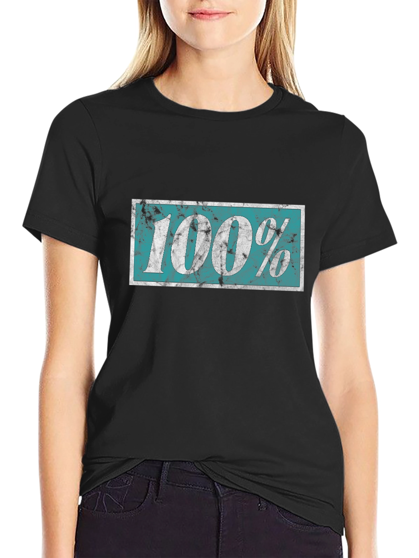 100% Distressed Graphic Black T-Shirt