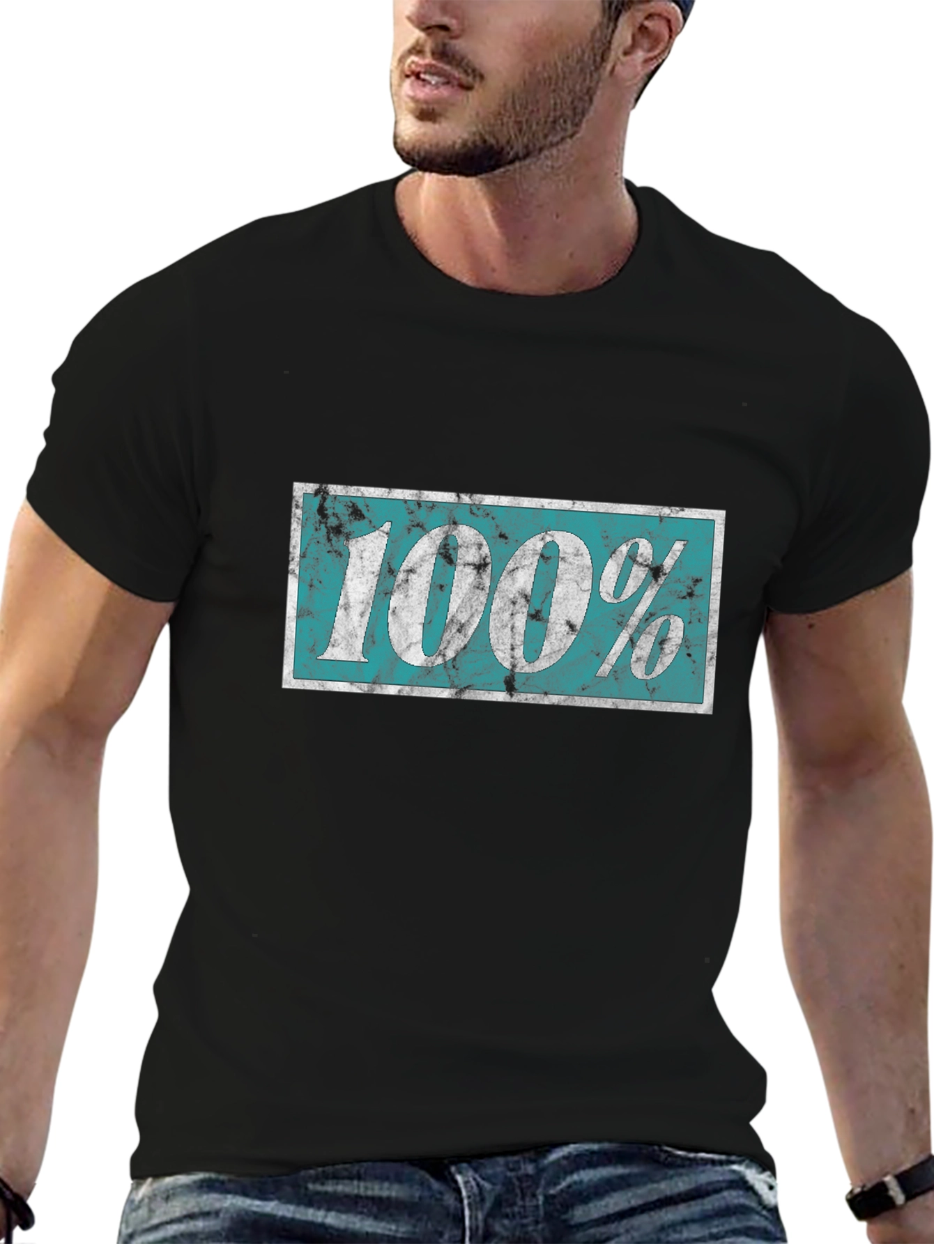 100% Distressed Graphic Black T-Shirt