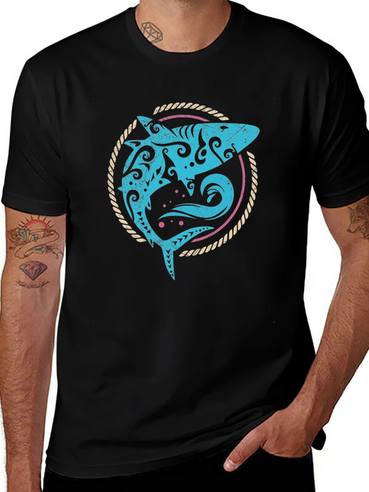 Tribal Shark Graphic Tee - Mens Black T-Shirt