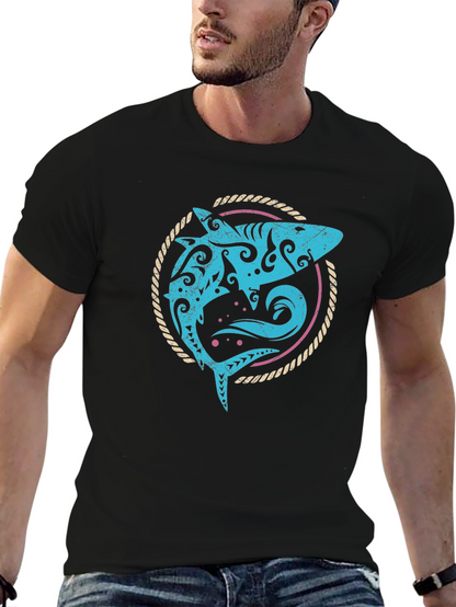 Tribal Shark Graphic Tee - Mens Black T-Shirt