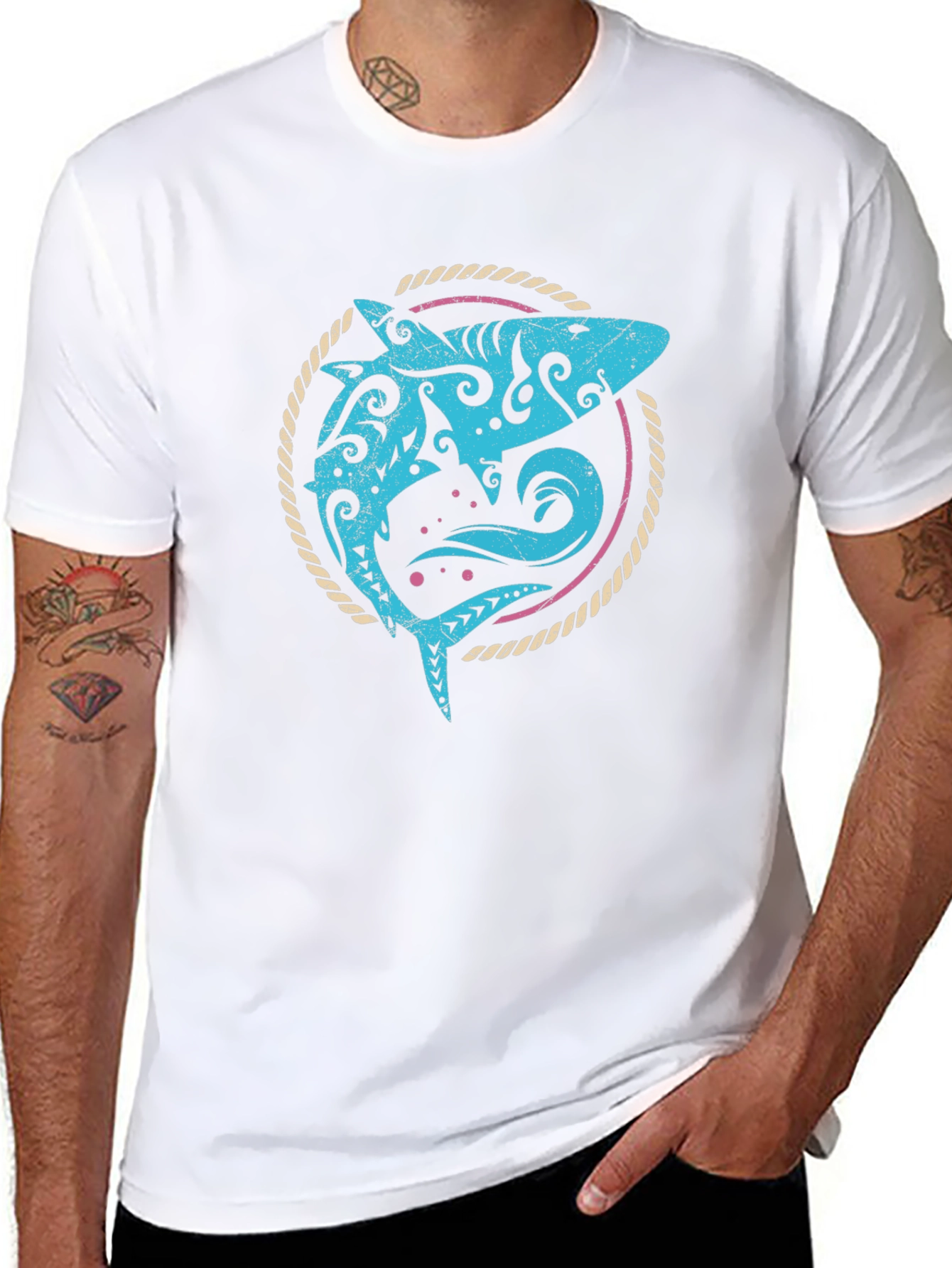 Tribal Shark Graphic Tee - Mens Black T-Shirt