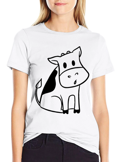 Black Cartoon Cow Graphic Tee