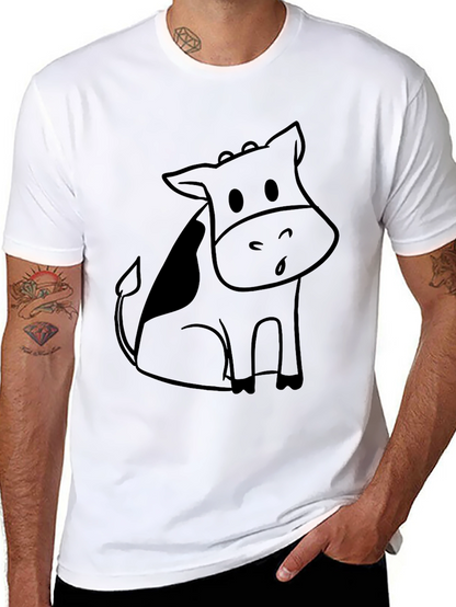Black Cartoon Cow Graphic Tee