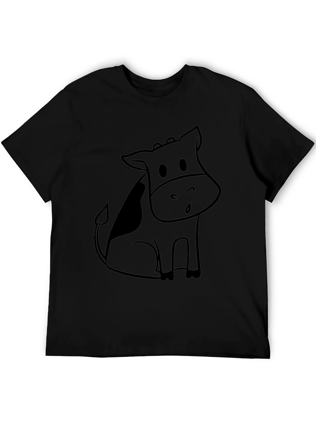 Black Cartoon Cow Graphic Tee