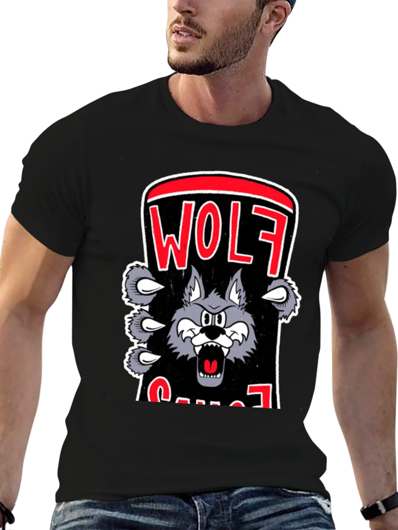 Wolf Cartoon Graphic Print T-Shirt