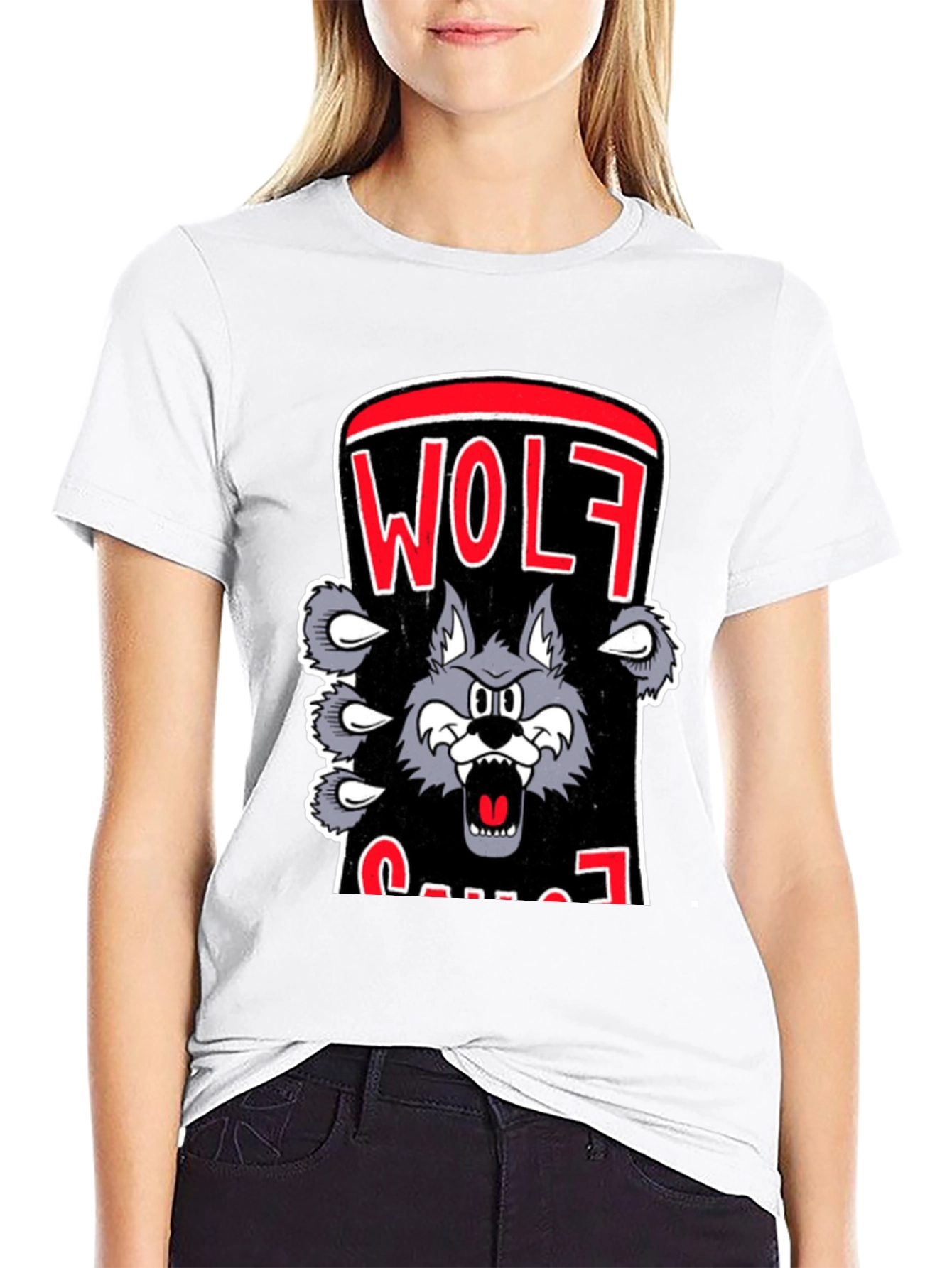 Wolf Cartoon Graphic Print T-Shirt