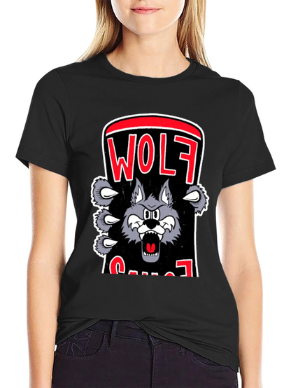Wolf Cartoon Graphic Print T-Shirt