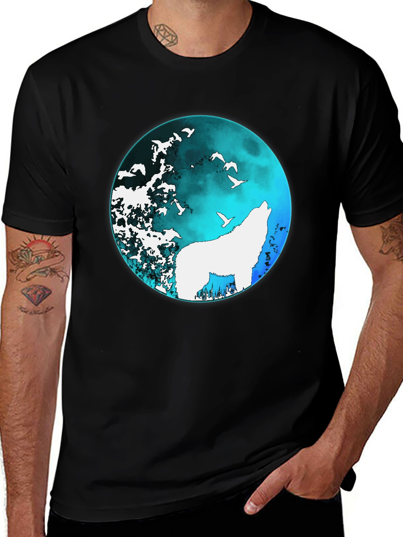 Wolf Moon Graphic Tee - Black Cotton T-Shirt