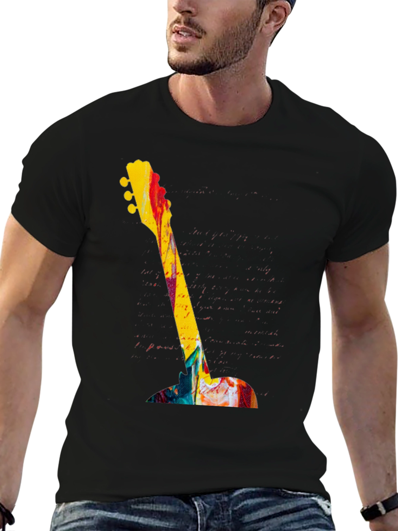 Abstract Guitar Graphic Tee - Bold Artistic Design