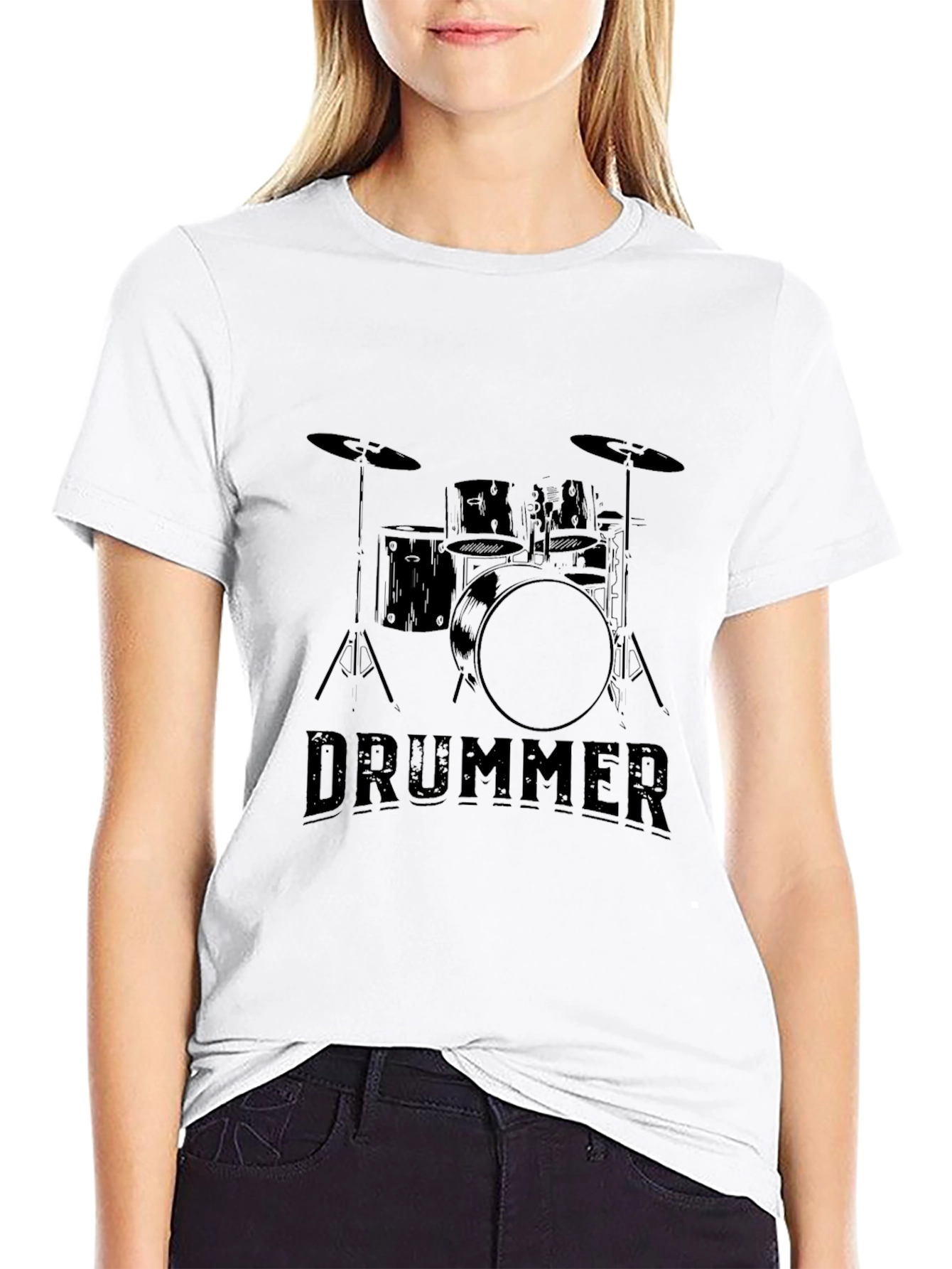 Drummer T-Shirt - Black Drum Kit Design Tee
