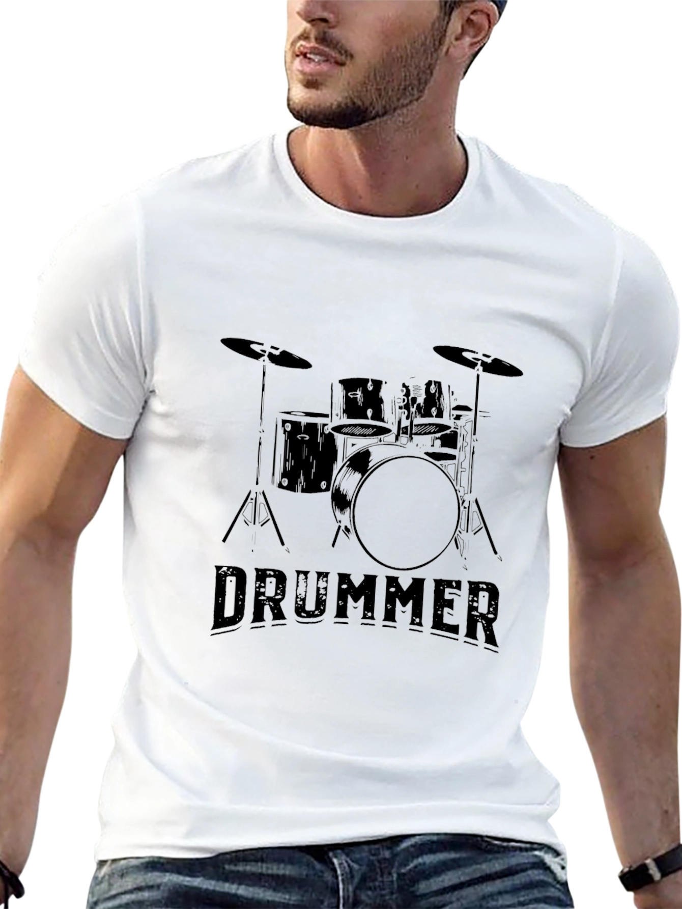 Drummer T-Shirt - Black Drum Kit Design Tee