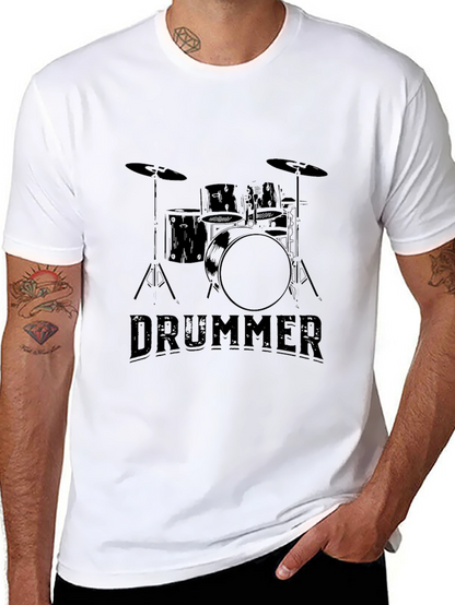 Drummer T-Shirt - Black Drum Kit Design Tee