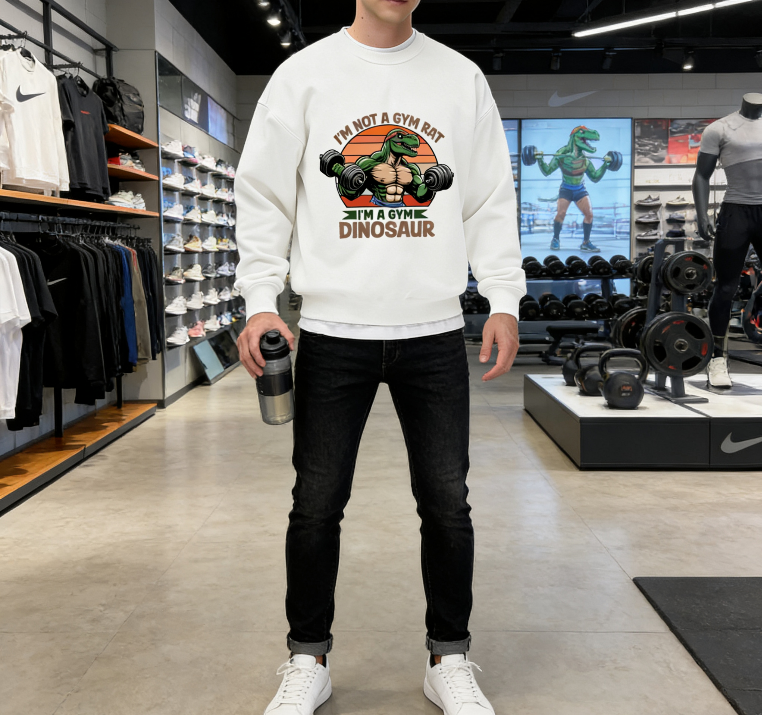 "I'm Not A Gym Rat I'm A Gym Dinosaur" Humor Crewneck