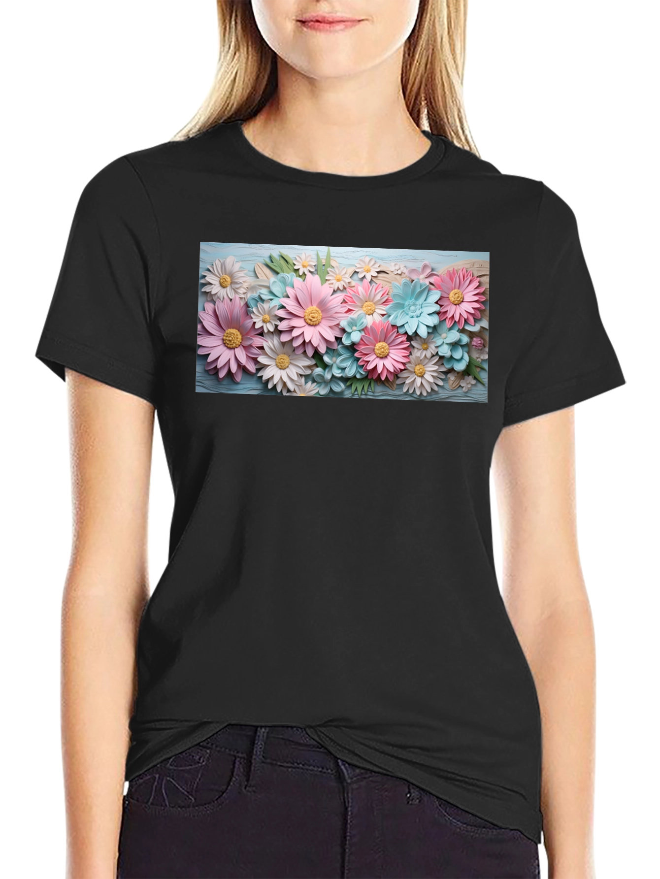 Floral Graphic Print Crew Neck T-Shirt