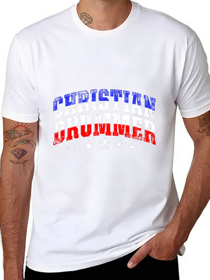 Christian Drummer USA Flag Graphic T-Shirt