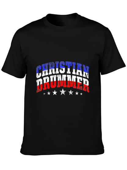 Christian Drummer USA Flag Graphic T-Shirt