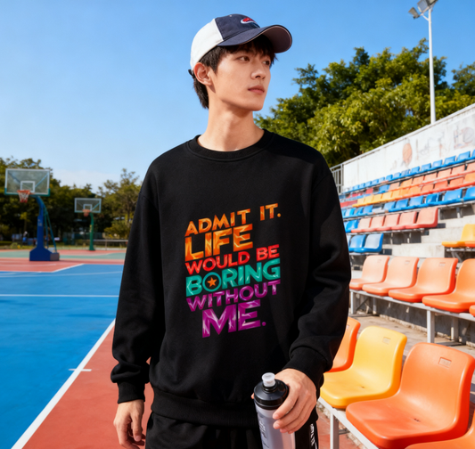 Admit It. Life Would Be Boring Without Me" Bold Slogan Crewneck Sweatshirt