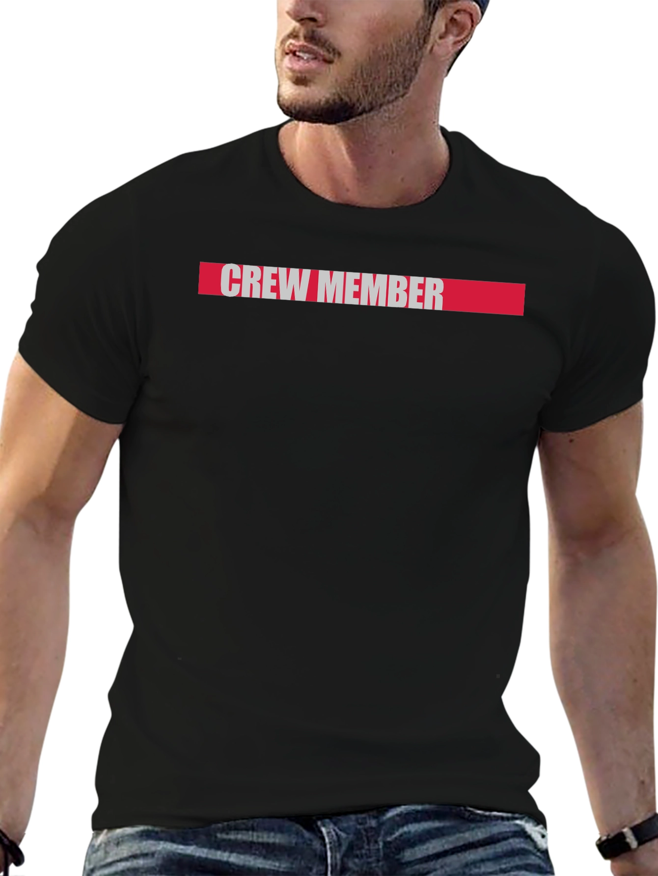 Crew Member Graphic Tee - Black Cotton Casual T-Shirt