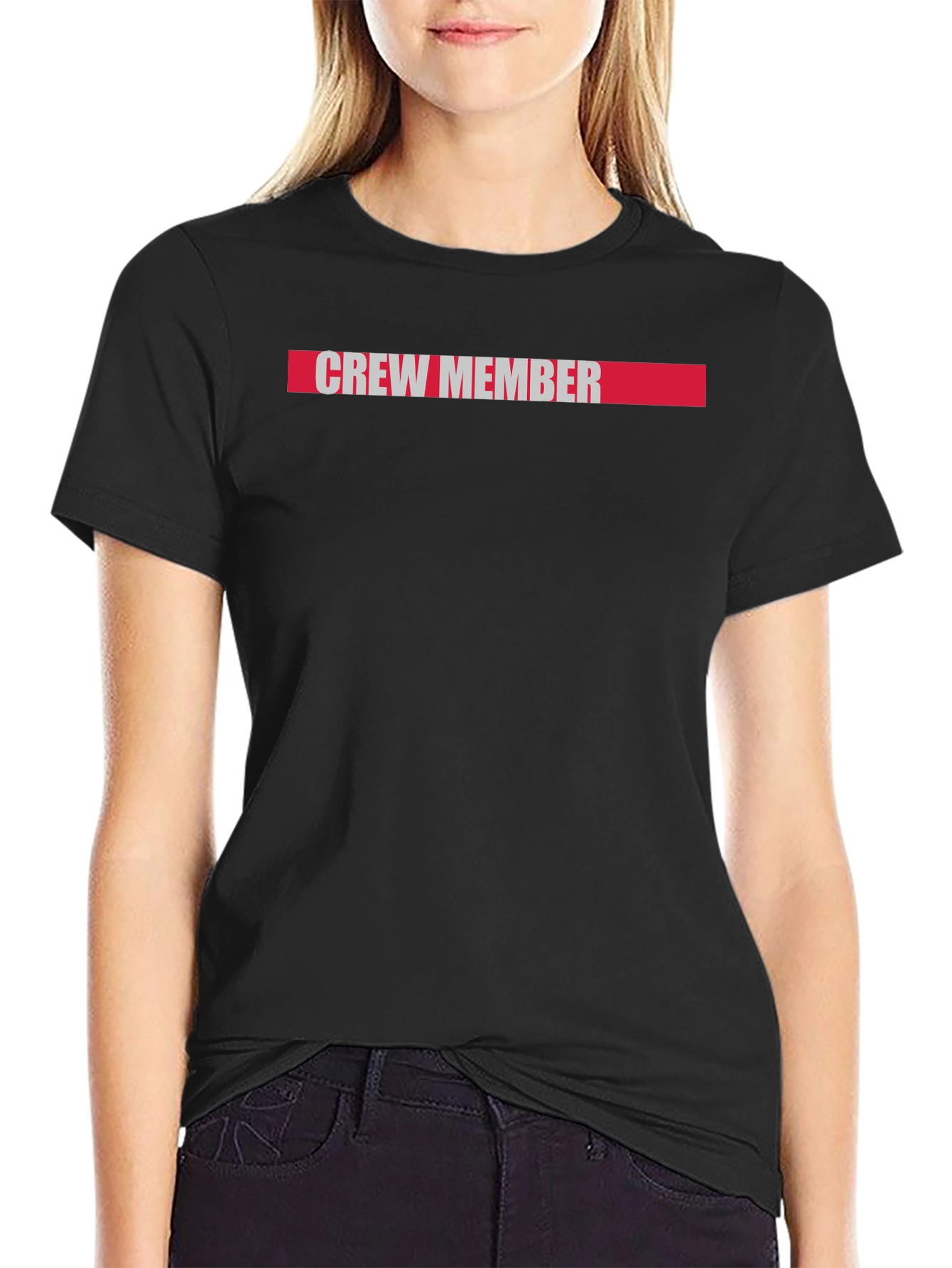 Crew Member Graphic Tee - Black Cotton Casual T-Shirt