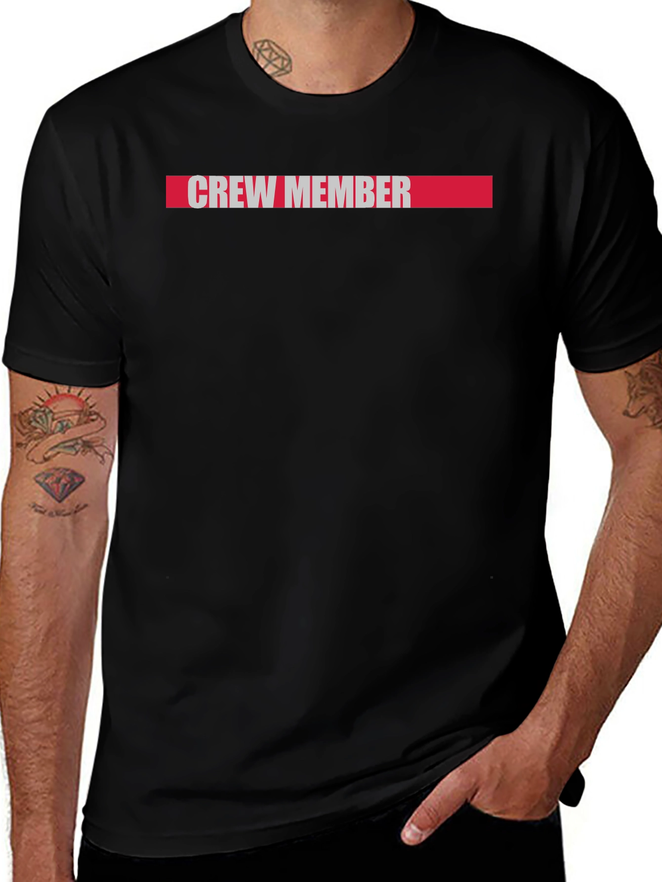Crew Member Graphic Tee - Black Cotton Casual T-Shirt