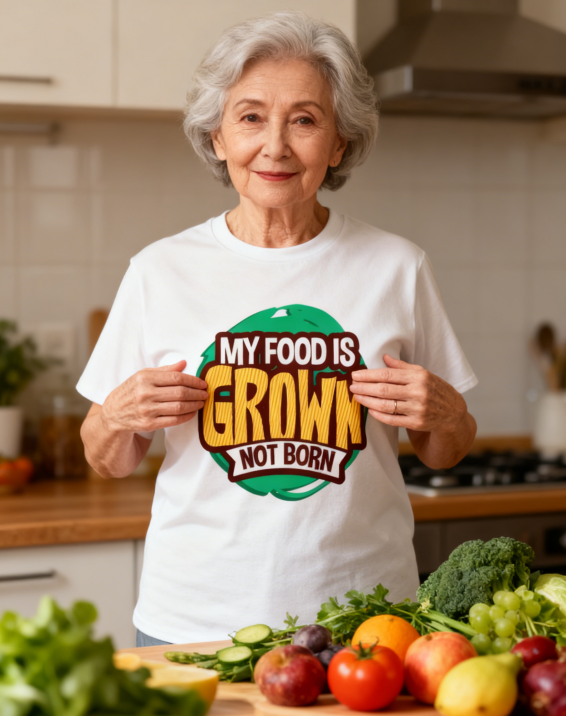 MY FOOD IS GROWN NOT BORN Vegan Graphic T-Shirt - Plant-Based Vegetarian Casual Tee
