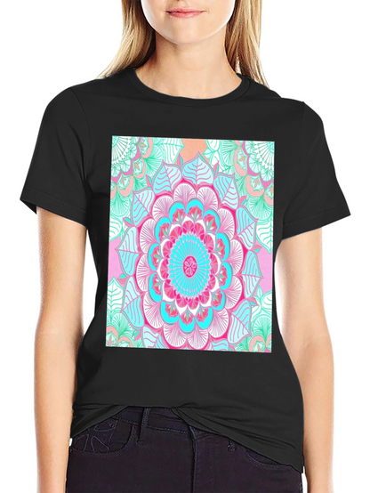 Vibrant Mandala Print Black T-Shirt