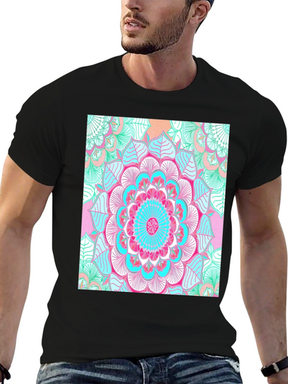 Vibrant Mandala Print Black T-Shirt