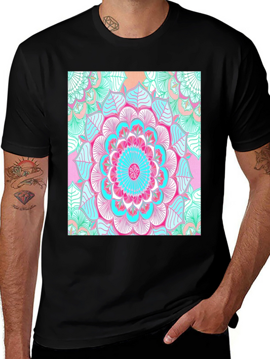 Vibrant Mandala Print Black T-Shirt