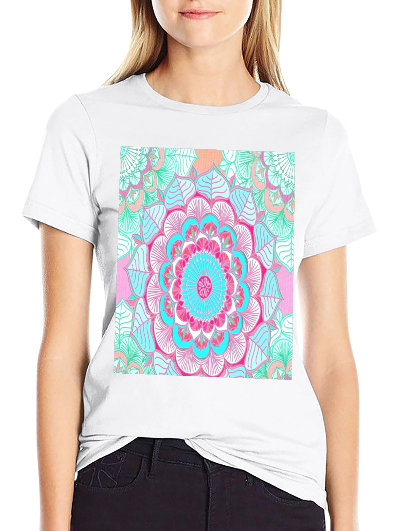 Vibrant Mandala Print Black T-Shirt