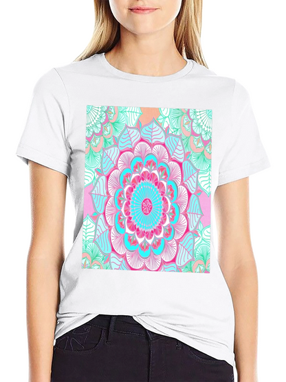 Vibrant Mandala Print Black T-Shirt