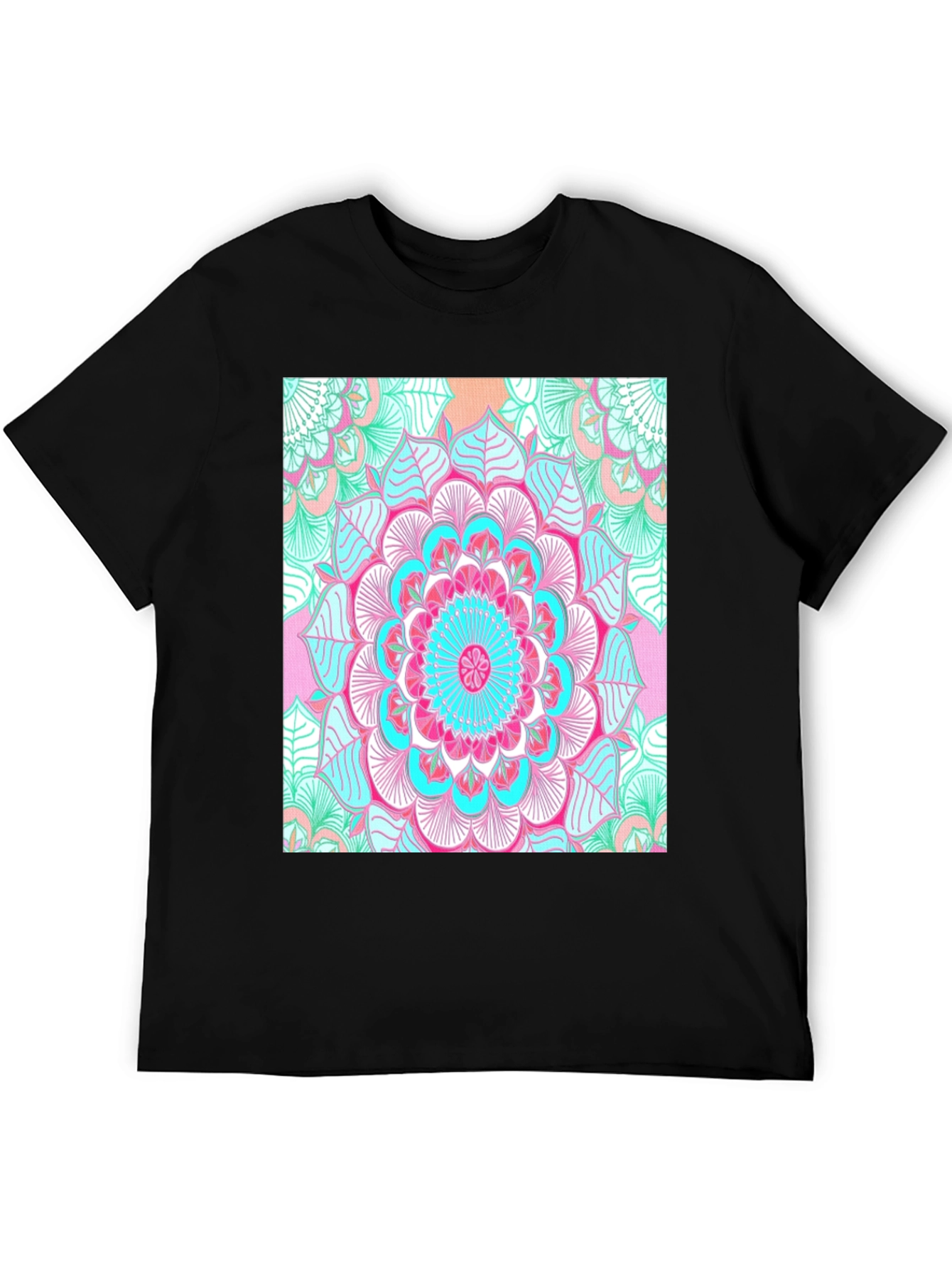 Vibrant Mandala Print Black T-Shirt