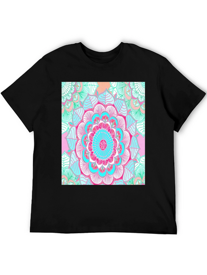 Vibrant Mandala Print Black T-Shirt