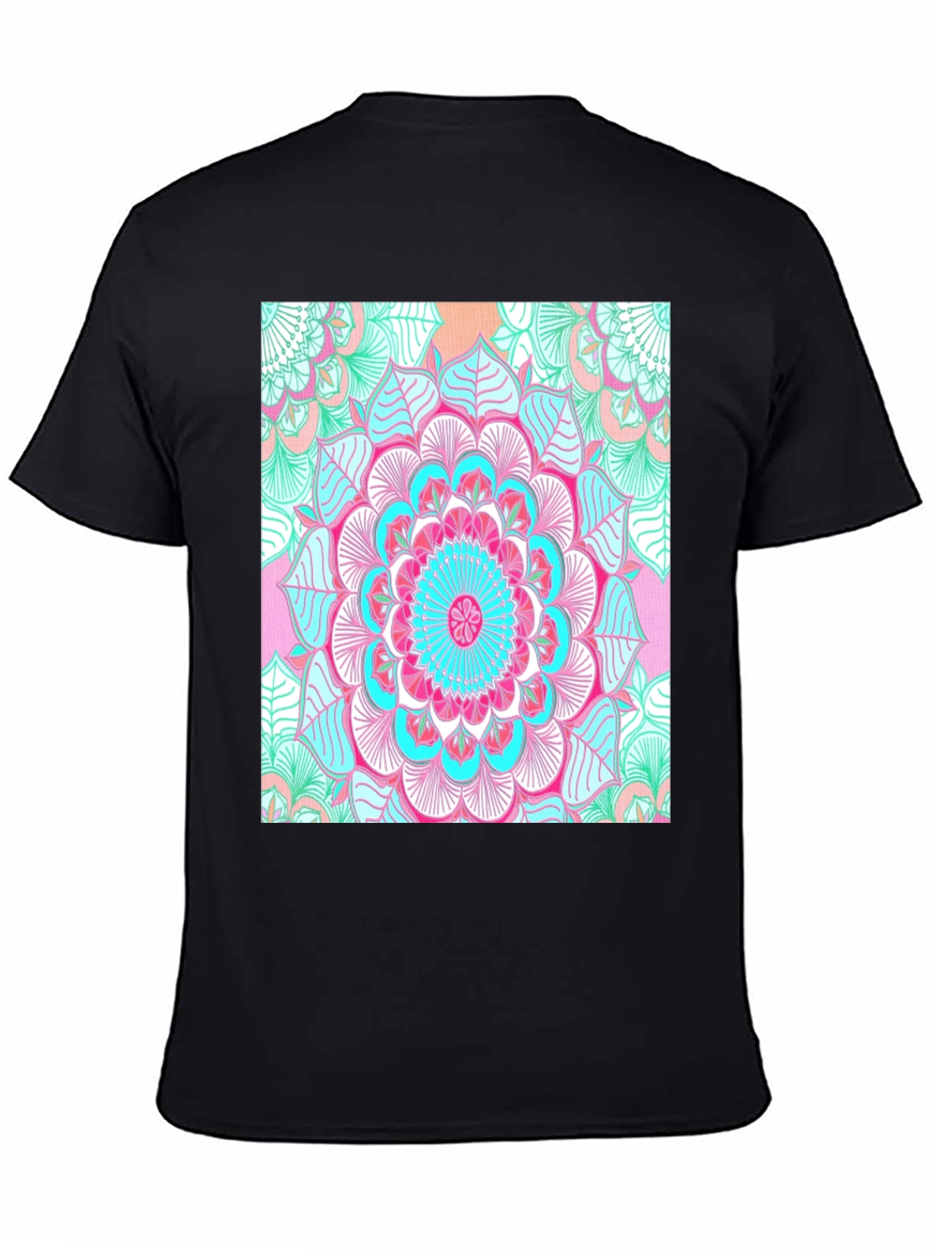 Vibrant Mandala Print Black T-Shirt