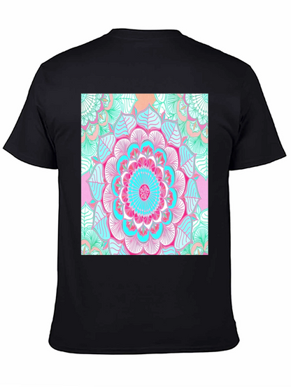 Vibrant Mandala Print Black T-Shirt