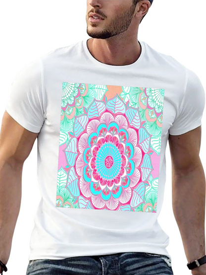 Vibrant Mandala Print Black T-Shirt
