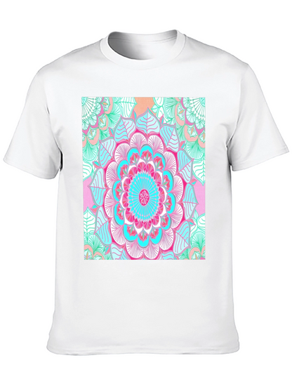 Vibrant Mandala Print Black T-Shirt