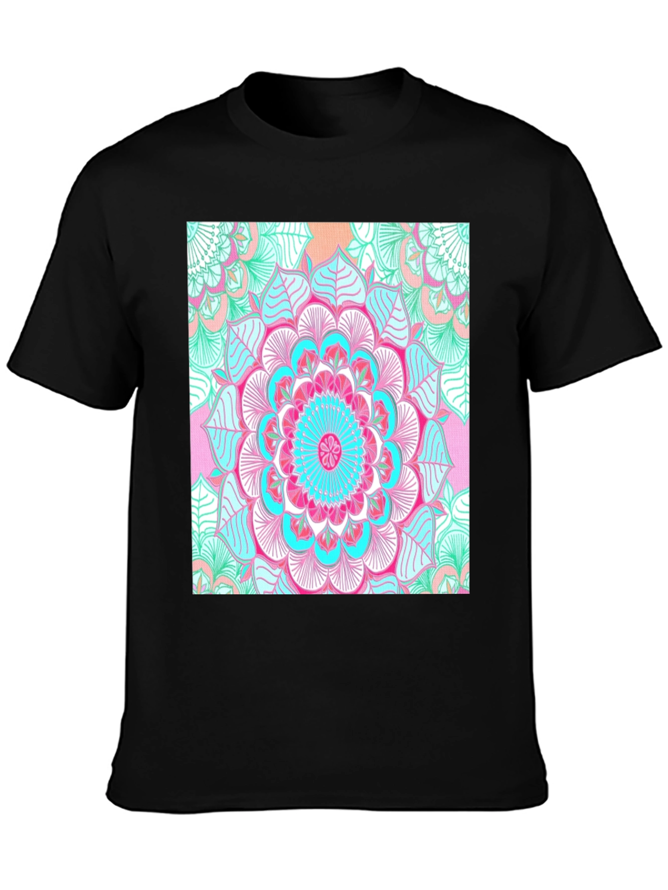 Vibrant Mandala Print Black T-Shirt