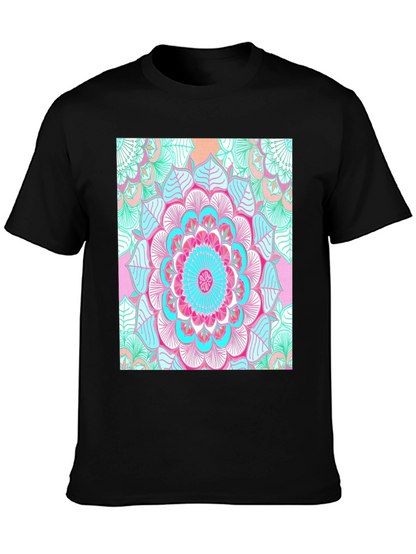 Vibrant Mandala Print Black T-Shirt