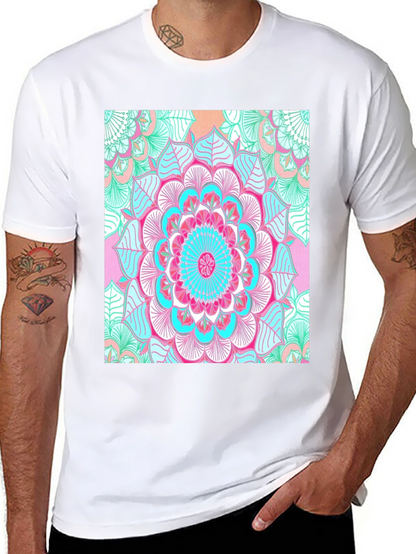 Vibrant Mandala Print Black T-Shirt