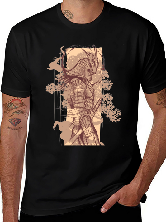 Samurai Graphic Tee - Stylish Black Cotton T-Shirt
