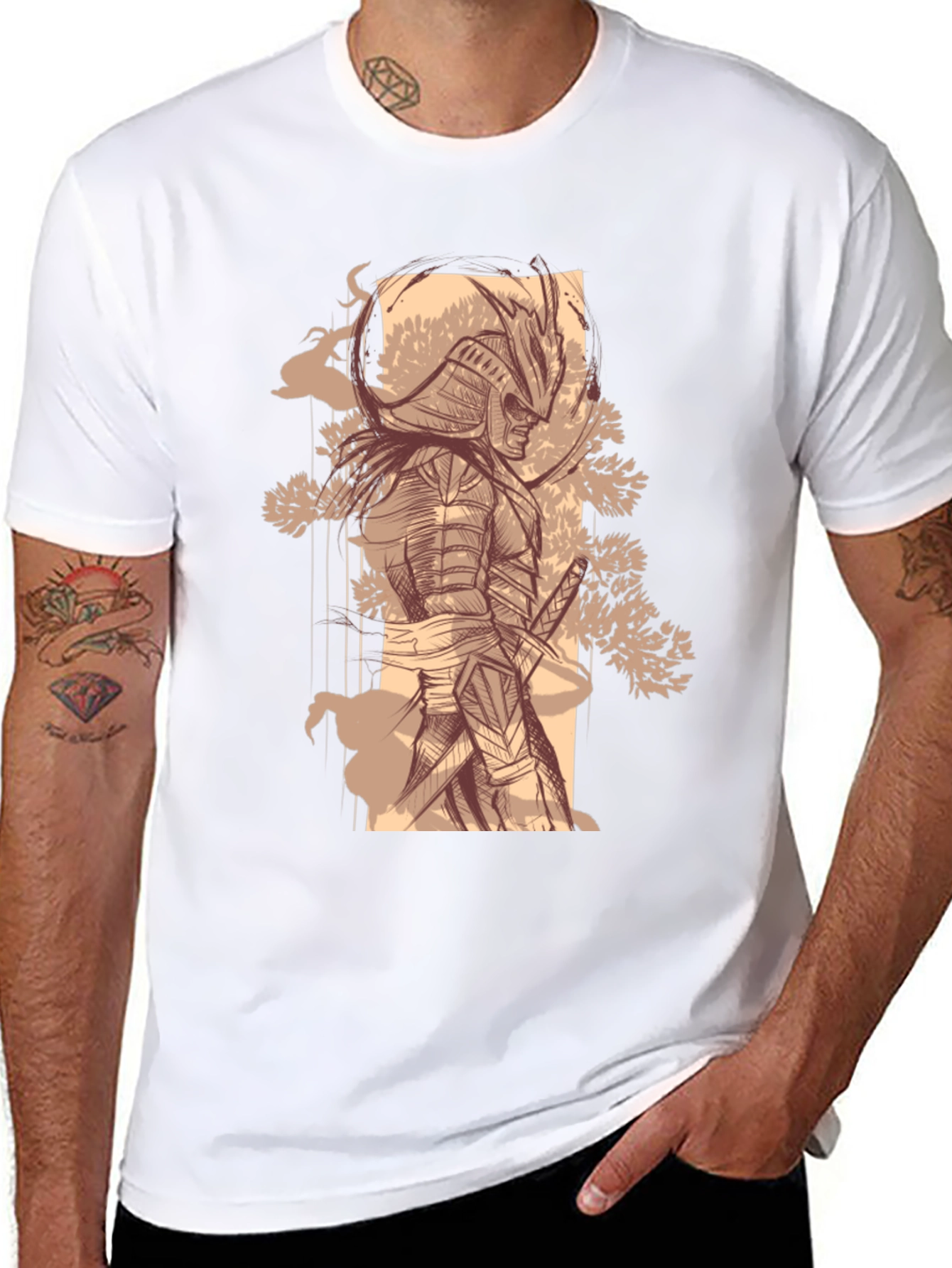 Samurai Graphic Tee - Stylish Black Cotton T-Shirt