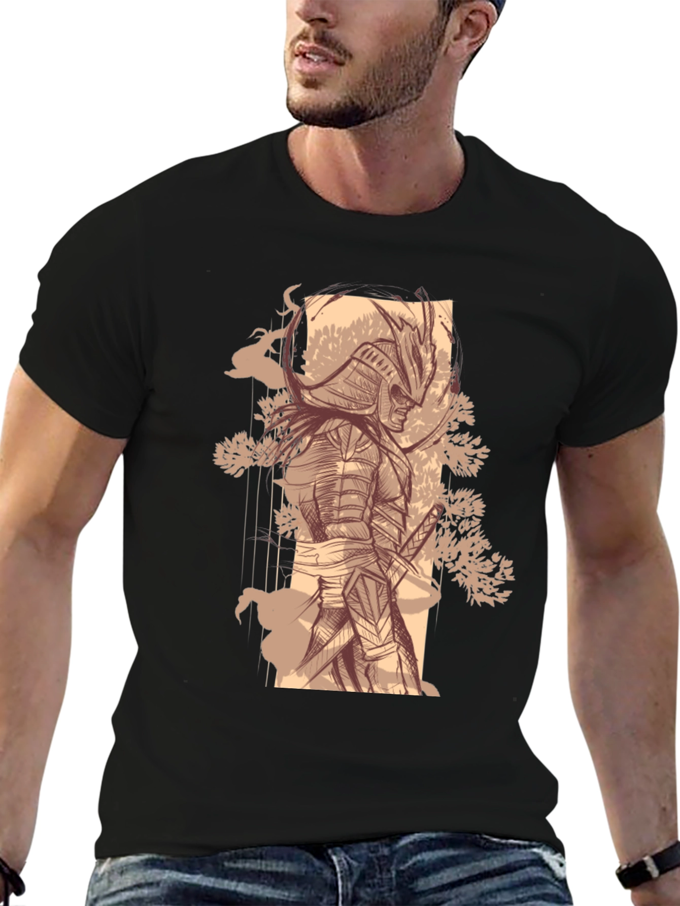 Samurai Graphic Tee - Stylish Black Cotton T-Shirt
