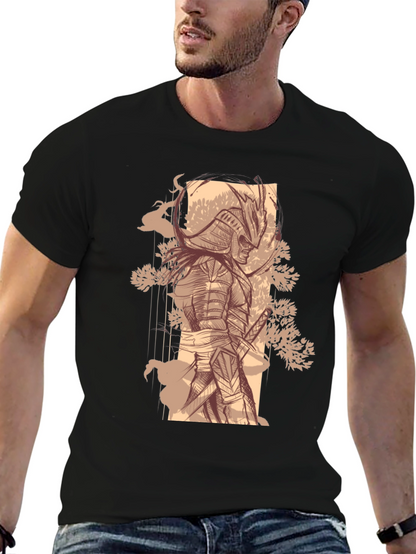 Samurai Graphic Tee - Stylish Black Cotton T-Shirt