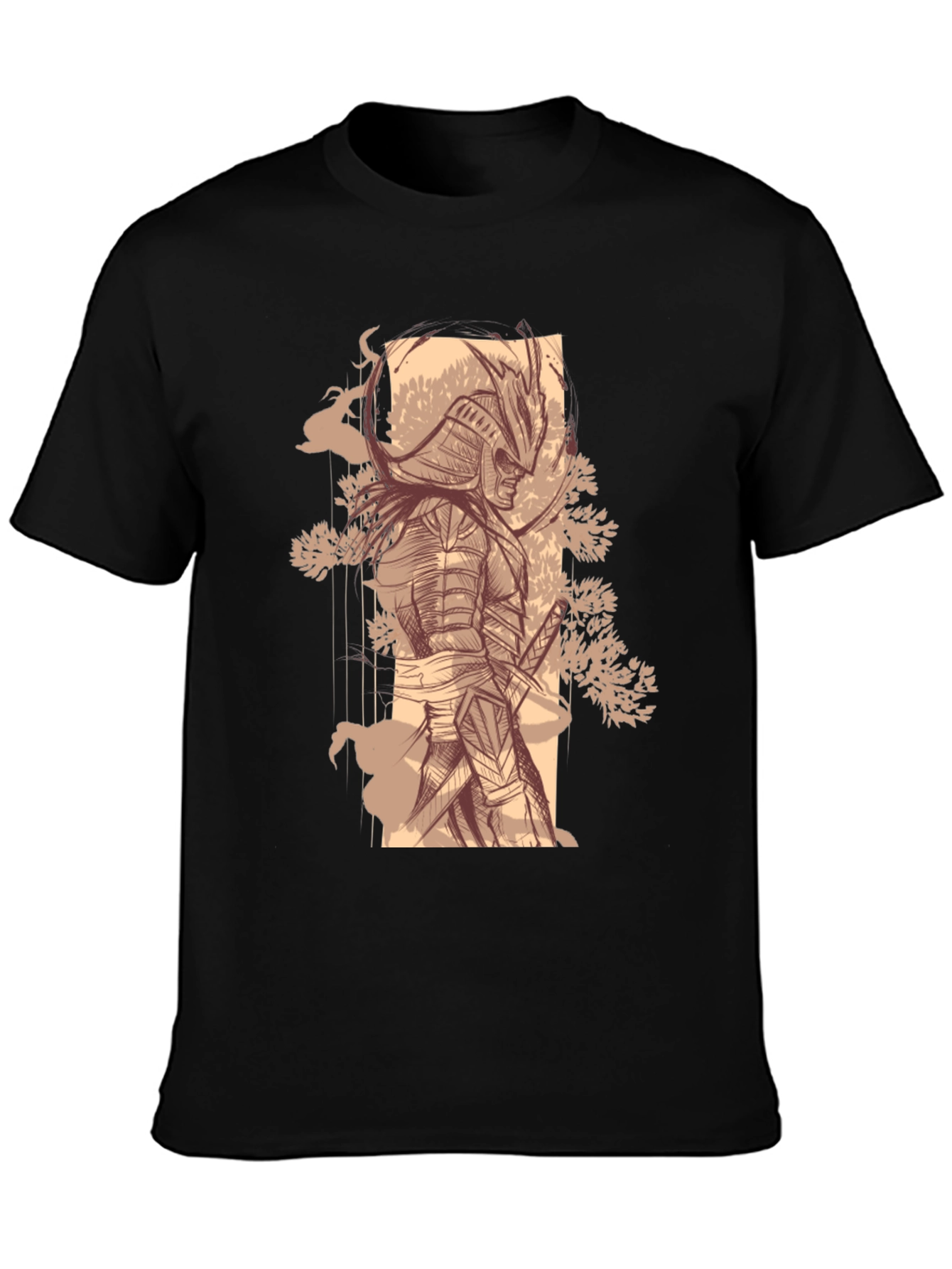 Samurai Graphic Tee - Stylish Black Cotton T-Shirt