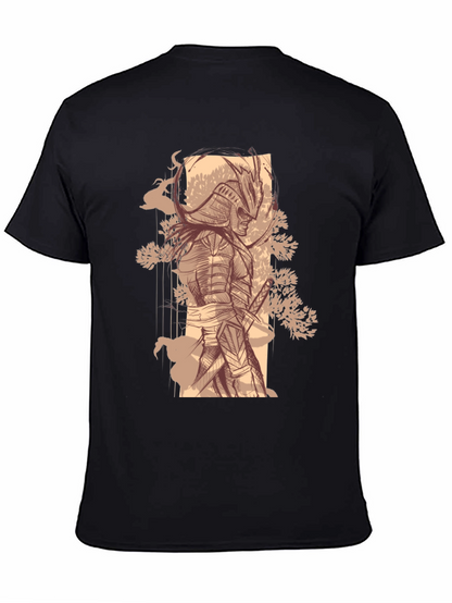 Samurai Graphic Tee - Stylish Black Cotton T-Shirt