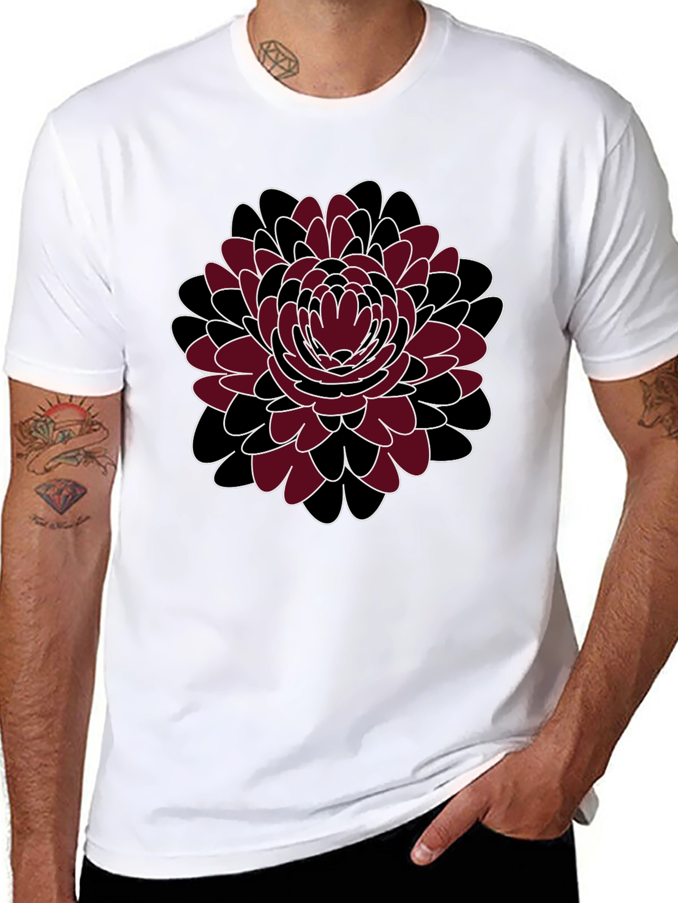 Floral Print Crewneck T-Shirt - Black