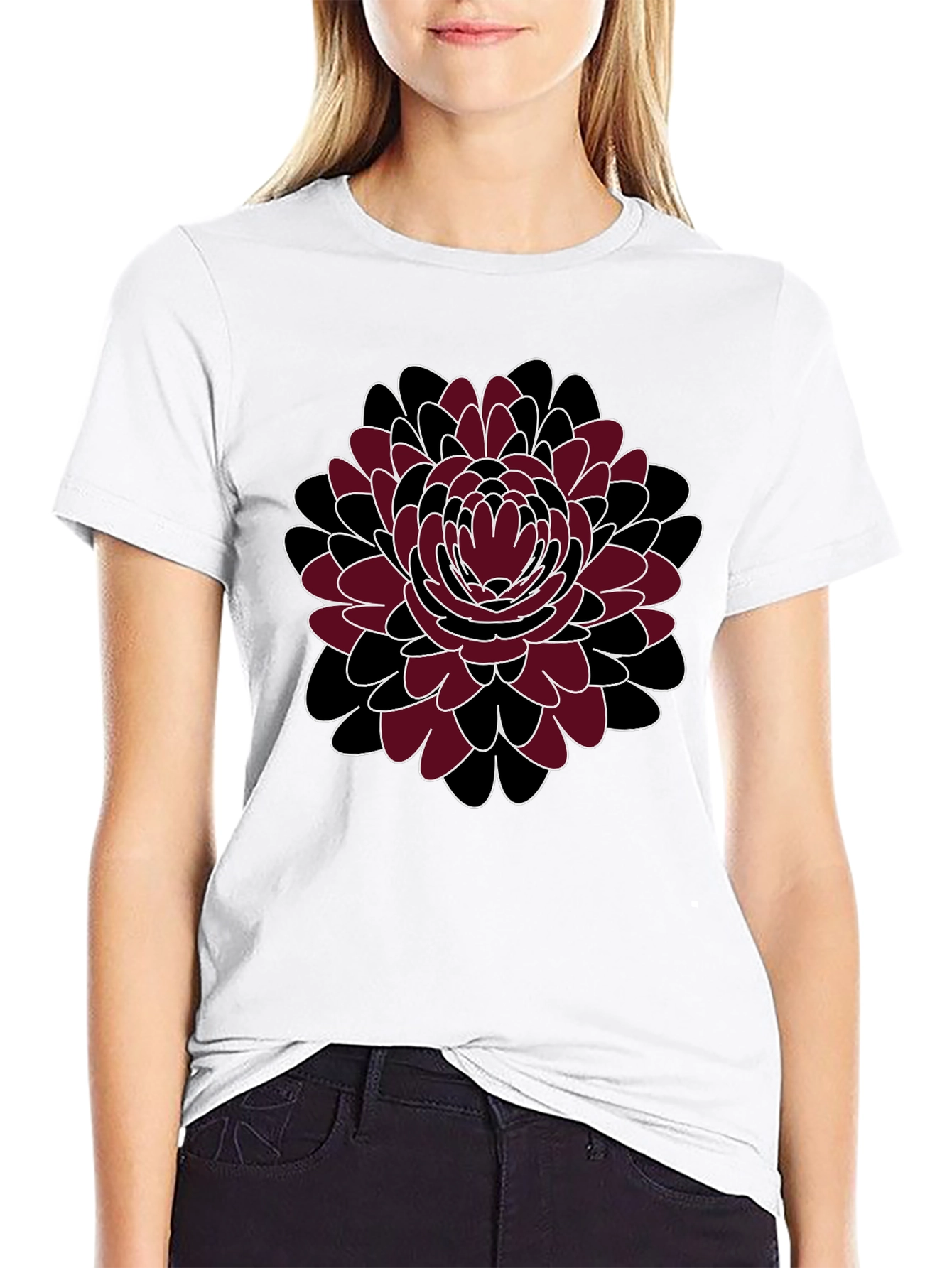 Floral Print Crewneck T-Shirt - Black