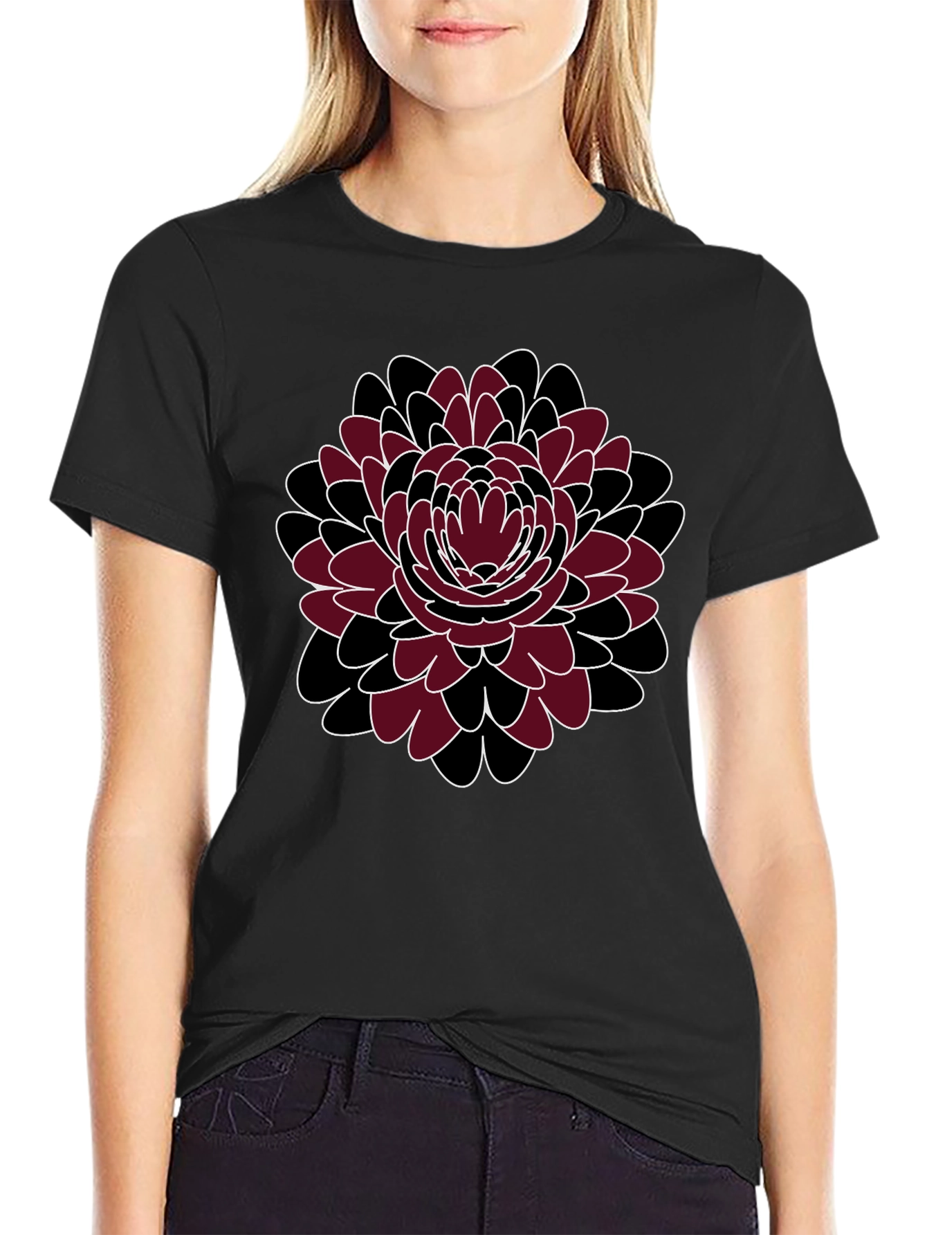 Floral Print Crewneck T-Shirt - Black