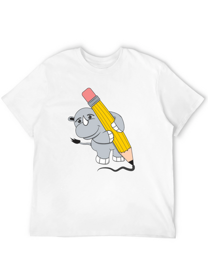 Rhino with Pencil Graphic Tee - Unisex Black T-Shirt