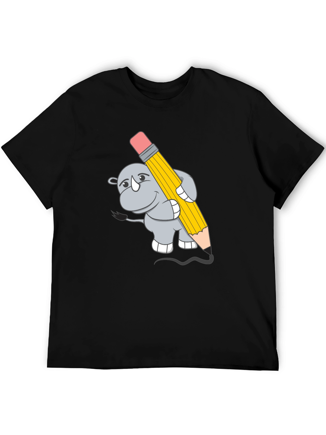 Rhino with Pencil Graphic Tee - Unisex Black T-Shirt